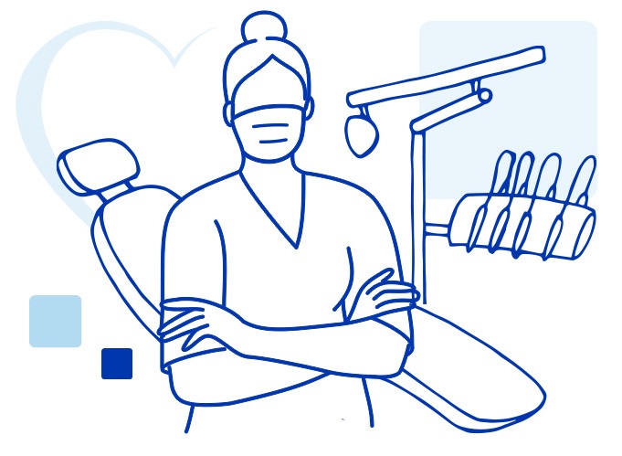 Woman is at dentist's office for appointment.