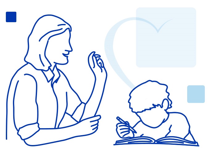 Female Occupational Therapist works with young child in a school setting.